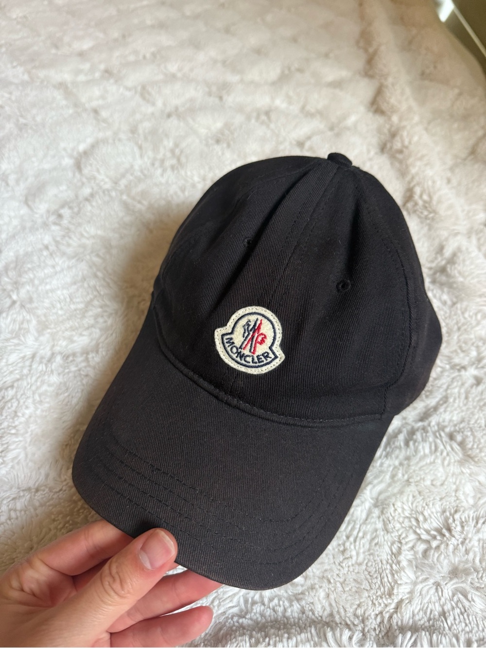 Moncler Black Cap with Embroidered Tricolor Logo